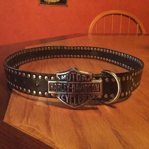 Leather Black Studded Harley Davidson Belt Size 34